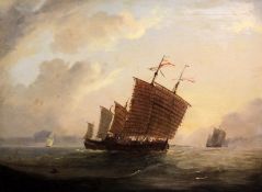 Anglo-Chinese School (19th century)pair oil on canvasEnglish clipper exchanging fire with a junk and