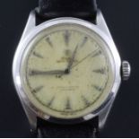 A gentleman's 1950's stainless steel semi-bubble back Rolex Oyster Perpetual wrist watch, with baton