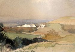Charles Knight RWS ROIwatercolourOctober Evening, Wolstonbury from Newtimber Hill, Sussexsigned14