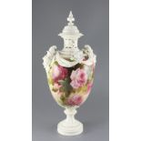 A large Royal Worcester two handled vase and cover, early 20th century, painted by Sedgley with pink