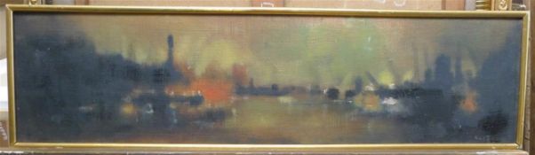 Anthony Robert Klitz (1917-2000)oil on canvas laid on boardRiverscape at dusksigned11.75 x 45.5in.