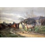 Charles James Adams (1857-1931)watercolour'Going to the horse fair, early morning'signed, Dudley