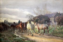 Charles James Adams (1857-1931)watercolour'Going to the horse fair, early morning'signed, Dudley