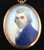 John Barry (fl.1784-1827)oil on ivoryMiniature of a gentleman wearing a blue coat2.5 x 2in.