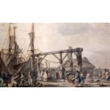 Philip James de Loutherbourg (1740-1812)watercolour and inkMargate Jetty, arrival of The Houghsigned