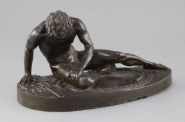 After the Antique. A bronze figure of The Dying Gaul, 19th century, inscribed 'S BORDONI. F.' length