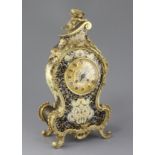 An early 20th century French ormolu and champlevé enamel mantel clock, with Cupid surmount and J.