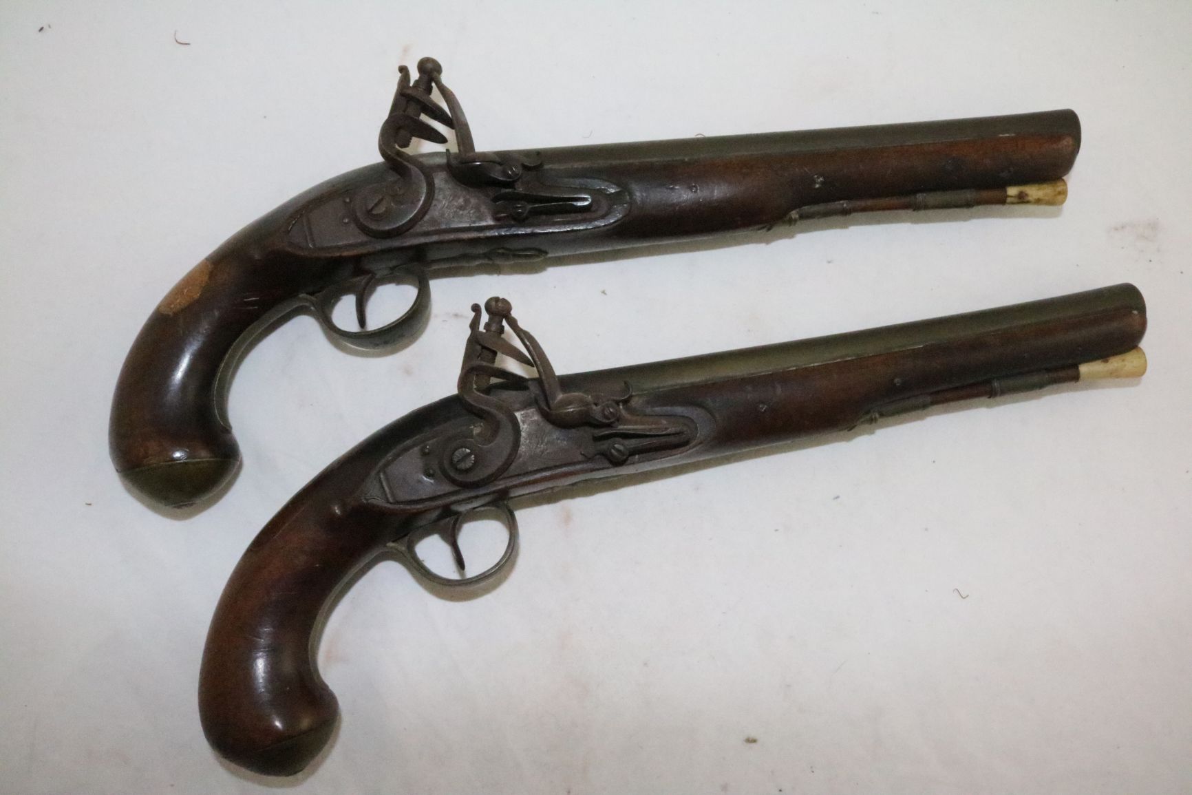 A pair of early 19th century flintlock holster pistols, signed Weston, Lewes, 15in. - Image 2 of 4