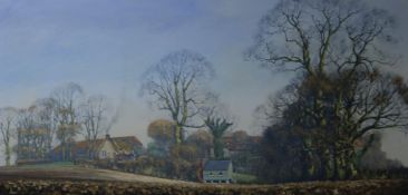 Donald Ayres (b.1936)oil on canvasFarm in a landscapesigned20 x 48in.