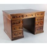 A Victorian mahogany partner's desk with nine drawers to each side, 4ft 2in. x 3ft. H.2ft 8in.