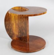 A Continental Art Deco walnut occasional table, of circular form, W.2ft 4in. H.2ft 4in.