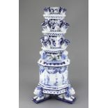 A Delft tulip vase or flower pyramid, possibly 18th century, the octagonal base raised on three