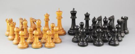 A Jaques & Son Staunton chess set, in ebony and boxwood, kings 4.25in., in original labelled box