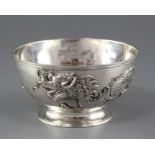 A late 18th/early 19th century Chinese Export silver circular bowl by Cumshing, Canton, with applied