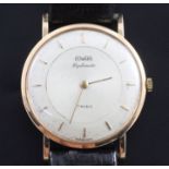 A gentleman's 18ct gold Duward Diplomatic manual wind dress wrist watch, with baton numerals, on