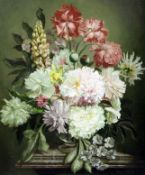 § Bennett Oates (1928-2009)oil on wooden panel'Flower arrangement'signed and dated '75, Stacy