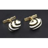 A pair of David Webb 18ct gold and two colour enamel cufflinks, with swirling decoration, 15mm.