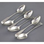 A set of six William IV provincial Scottish silver fiddle pattern teaspoons by Peter Lambert,