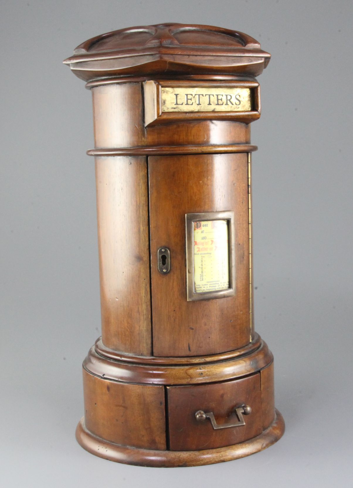 A Victorian style mahogany model letterbox, with base drawer, H.16in.