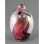 Camille Fauré (1874-1956). A good Art Deco geometric Limoges enamel ovoid vase, c.1925, decorated in