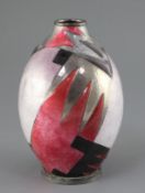 Camille Fauré (1874-1956). A good Art Deco geometric Limoges enamel ovoid vase, c.1925, decorated in