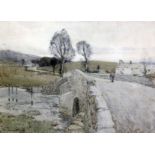 Samuel John Lamorna Birch (1869-1955)watercolourFigure crossing a stone bridgesigned10.5 x 14.5in.