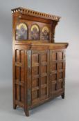 A Victorian Aesthetic Movement decorated oak chiffonier designed by A.W.Blomfield and illustrated in