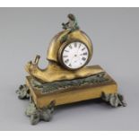 A 19th century French bronze and ormolu timepiece, modelled with a frog riding a snail, height 5.