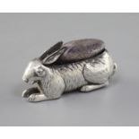 An Edwardian novelty silver pin cushion modelled as a hare by Boots Pure Drug Company, Birmingham,