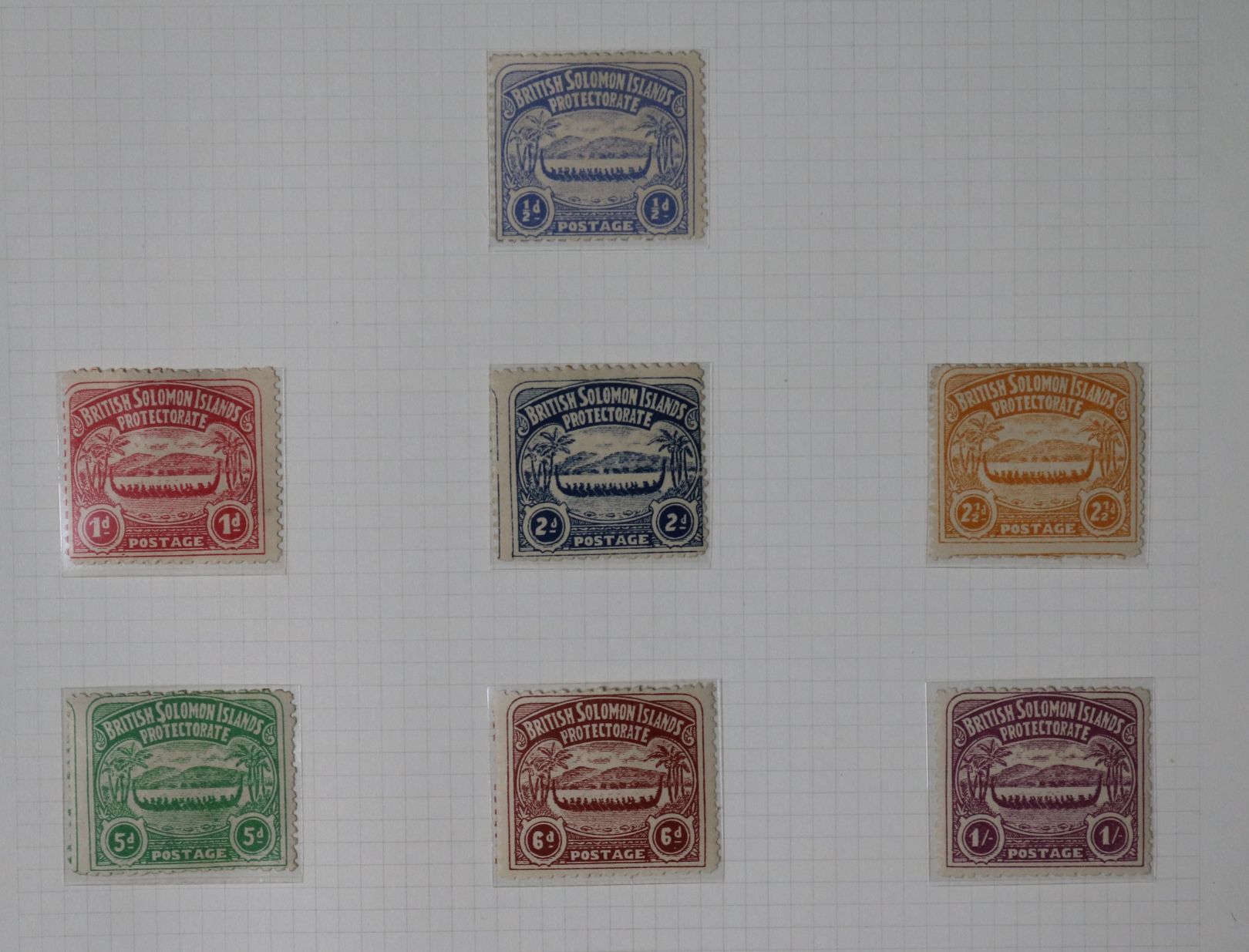 A mainly mint collection of Solomon Island stamps on leaves including 1907 and 1908-11 sets, 1914-23 - Image 3 of 3