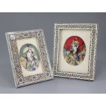 A near pair of late 19th century Indian gouache on ivory miniatures of Mughal consorts,