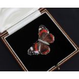 An early 20th century gold, ruby and diamond set enamelled butterfly brooch, modelled as a Red