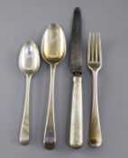 A part canteen of George III silver Old English pattern flatware, comprising eighteen items, with