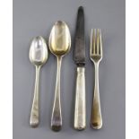 A part canteen of George III silver Old English pattern flatware, comprising eighteen items, with