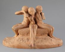 Ary-Jean-Leon Bitter (1883-1973). A terracotta maquette of three semi-clad nude seated figures, on