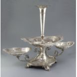 A George V silver centrepiece by Mappin & Webb, of oval form, with three removable oval dishes and