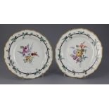 A pair of Worcester Sheridan pattern plates, c.1770, painted in the London studio of James Giles