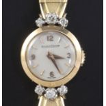 A lady's 18ct gold and diamond Jaeger le Coultre manual back winding cocktail watch, with baton