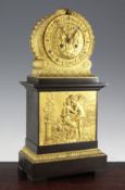 A 19th century French bronze and ormolu Empire style mantel clock, decorated with Cupid and Psyche