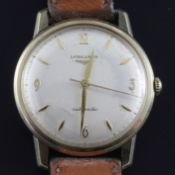 A gentleman's 1960's 9ct gold Longines automatic wrist watch, with baton and quarterly Arabic