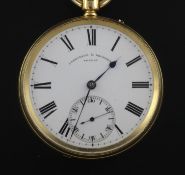 A Victorian 18ct gold keyless lever pocket watch by Parkinson & Frodsham, with Roman dial and