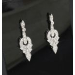 A modern pair of Victorian style 9ct white gold and diamond drop earrings, 36mm.