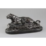 Antoine Louis Barye. A bronze model Panther of Tunis, signed in the bronze, on ebonised oak