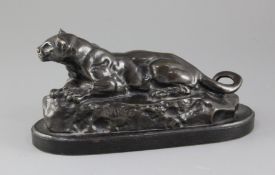 Antoine Louis Barye. A bronze model Panther of Tunis, signed in the bronze, on ebonised oak