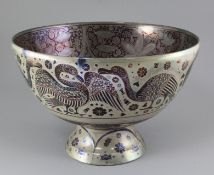 Ulisse Cantagalli (1839-1901). A large silver and ruby lustre pedestal bowl, late 19th century,