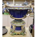 A large majolica jardiniere on stand (a.f)