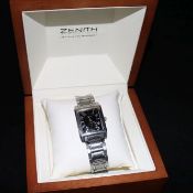 A boxed gentleman's stainless steel Zenith wrist watch.