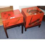 Two Chinese red lacquer boxes and stands