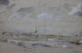 Marjorie Lance (b.19000, watercolour, Thames at Waterloo, 20 x 30cm