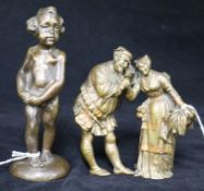 F* Beihl, cold-painted bronze group of Falstaff and Mistress Quickly and a bronze study of a young